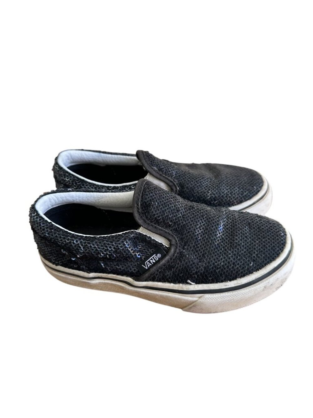 Vans Size 11 Kids  Slip On Sequin Skateboard Sneakers Blue Shoes - Picture 6 of 9